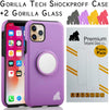 Gorilla Tech Silicone Cover for iPhone 11 Pro Max Case And Screen Protector Popup 6.5 inch Finger Holder Stand Anti Scratch Ultra Slim Shockproof Shockproof Survivor Tempered Glass Purple 3 Pack