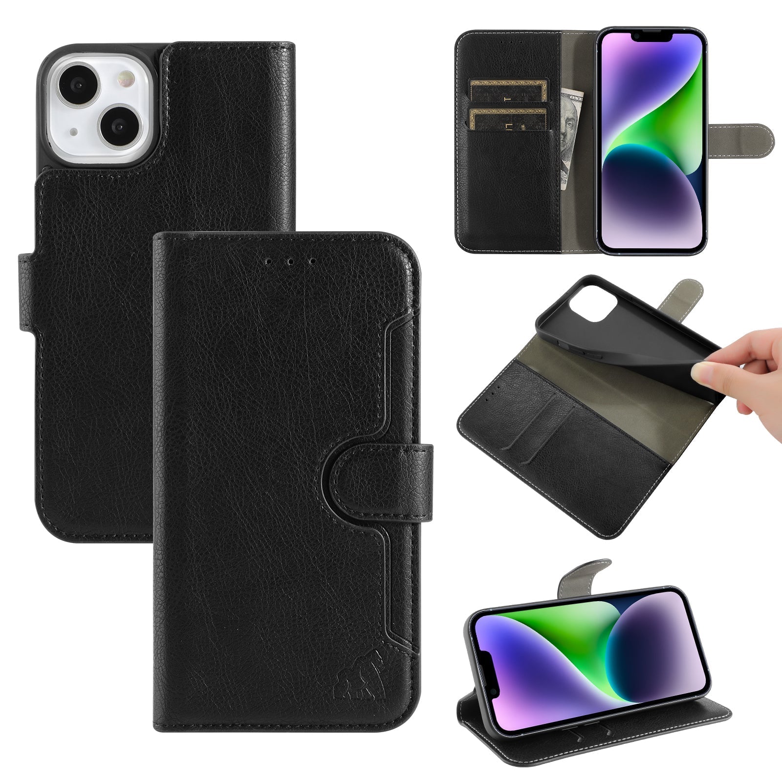 SHIELDON IPhone 13 Mini Genuine Leather Case, IPhone 13 Mini Wallet Cover With Magnetic Clasp Closure, RFID Blocking, Book Flip Folio Kickstand Phone Case For IPhone 13 Mini 5.4-Inch