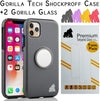 Gorilla Tech Silicone Cover for iPhone 11 Pro Case And Screen Protector 5.8 inch Popup Finger Holder Friendly Stand Anti Scratch Ultra Slim Shockproof Survivor Tempered Glass Grey Colour 3 Pack